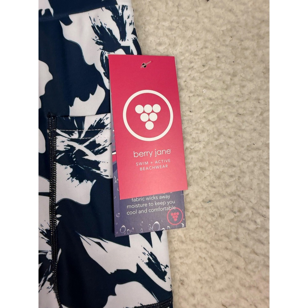 Berry Jane Womens UPF 50 Blue Foral Swim Leggings Pockets Sz L Yoga Activewear - Picture 4 of 8